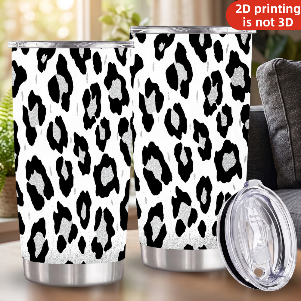 Tumbler 20Oz White - 20oz Black Silver Glitter Leopard Print