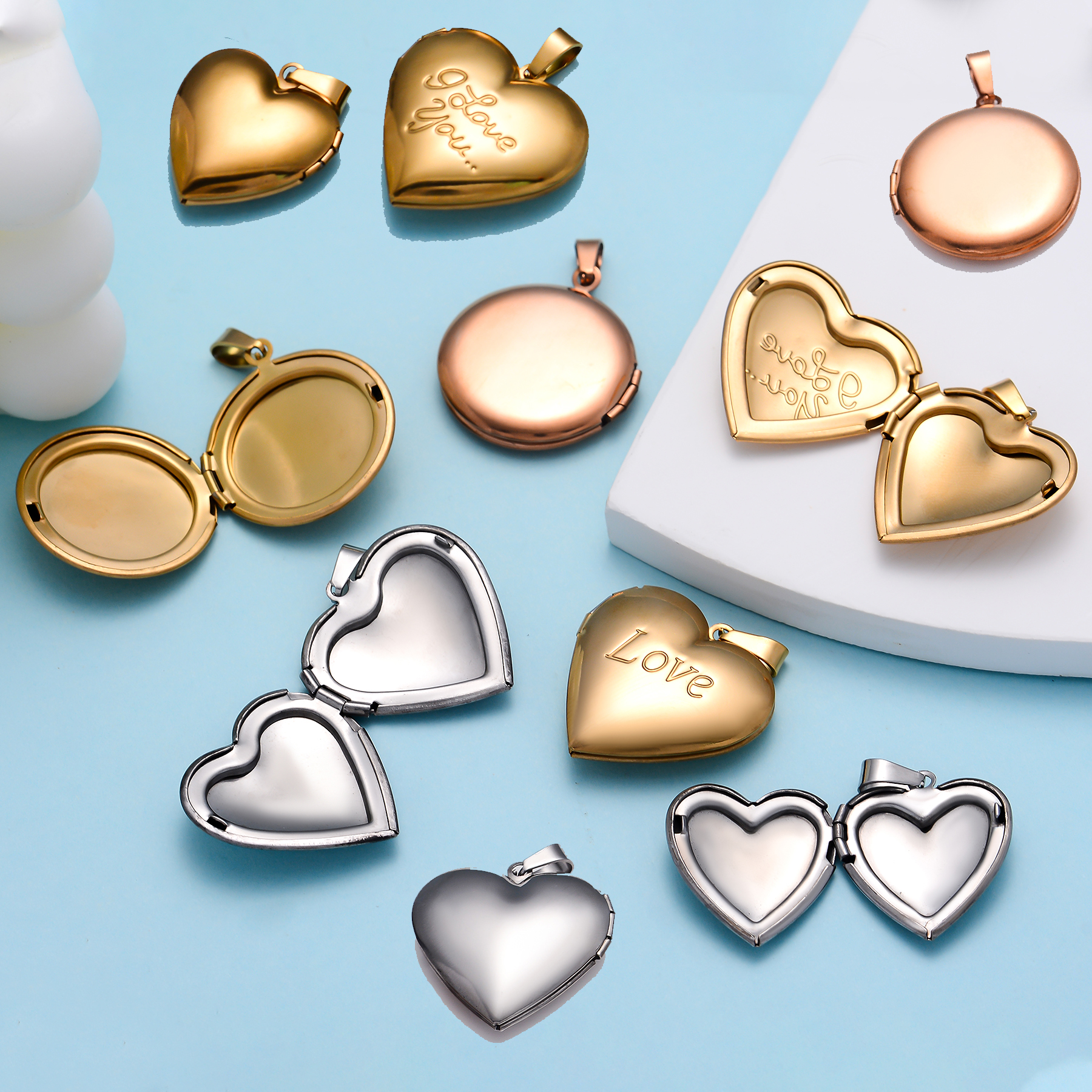 Metal Photo Panel - 5Pcs Stainless Steel Heart/Round Polish Photo