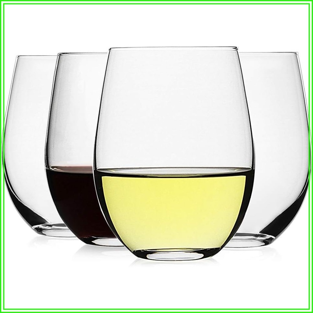 Stemless Wine Glasses Set of 4 - Tumbler 20Oz White 评论和价格