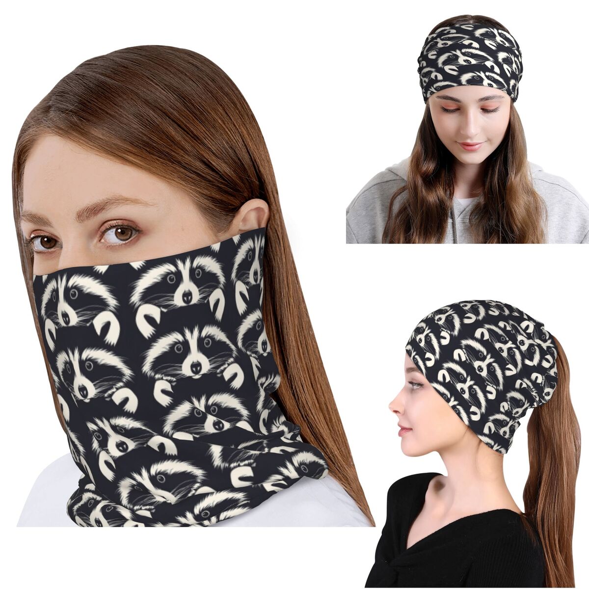 Black And White Raccoon Face P - Bandana Blank White 评论和价格
