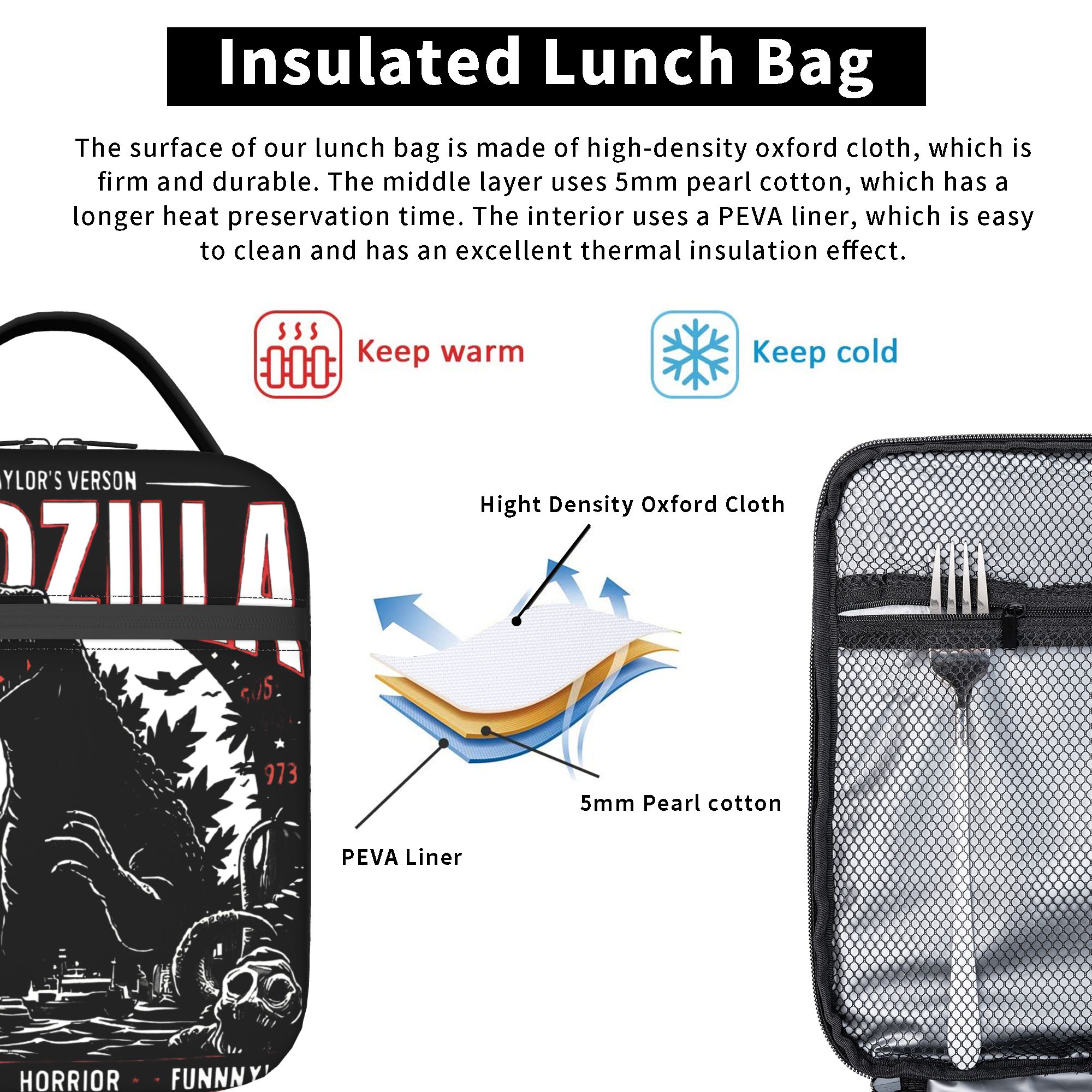 Godzillaed Anime Insulated Lun - Tote Bag Sublimation 评论和价格