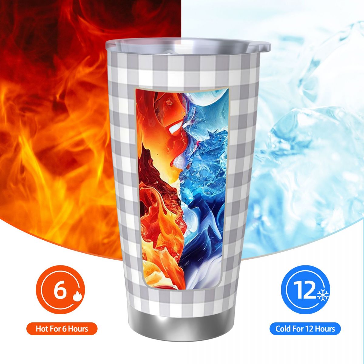 Gray And White Gingham Stainle - Tumbler 20Oz White 评论和价格